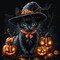Halloween Diamond Art Kits for Adults, Black Cat Diamond Painting Kit for Beginners(14x14 Inch)